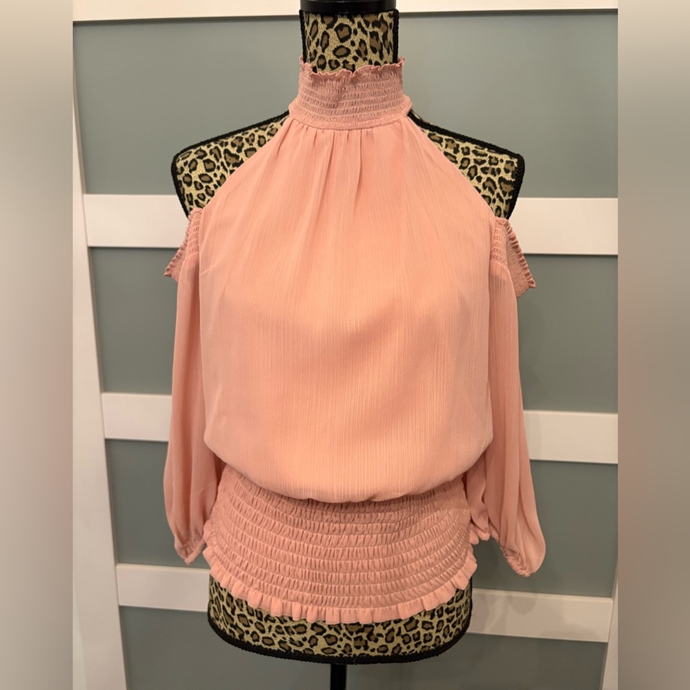 Express Blush Pink Cold-Shoulder Smocked Halter Top NWT!!